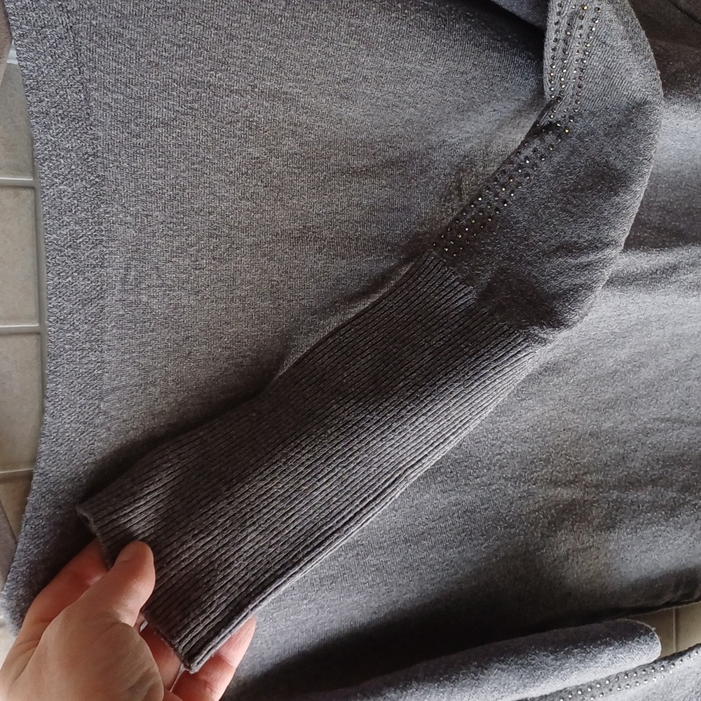 Grey sweater with rhinestone sleeves